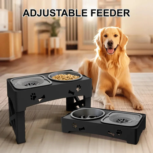 Adjustable Elevated Dog Bowl – 3-in-1 Slow Feeder & Water Bowl