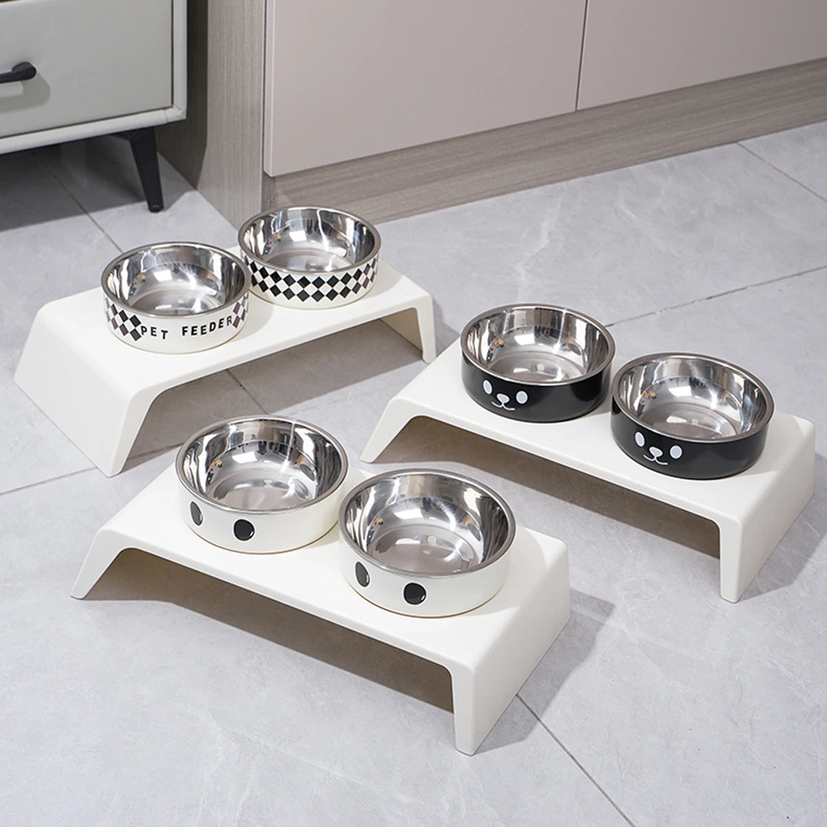 Elevated Double Bowl Feeder Stand for Dogs & Cats