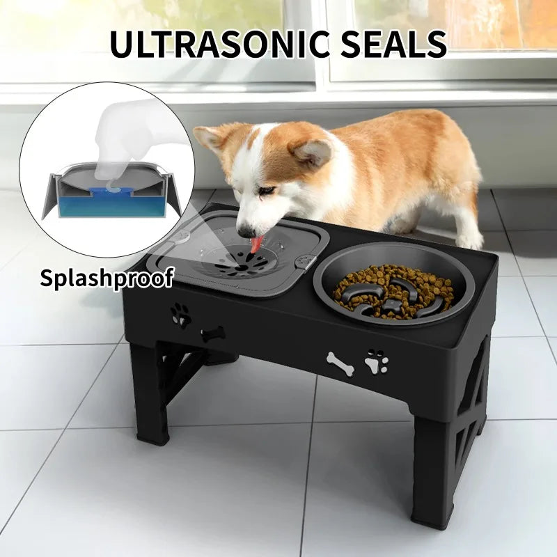 Adjustable Elevated Dog Bowl – 3-in-1 Slow Feeder & Water Bowl
