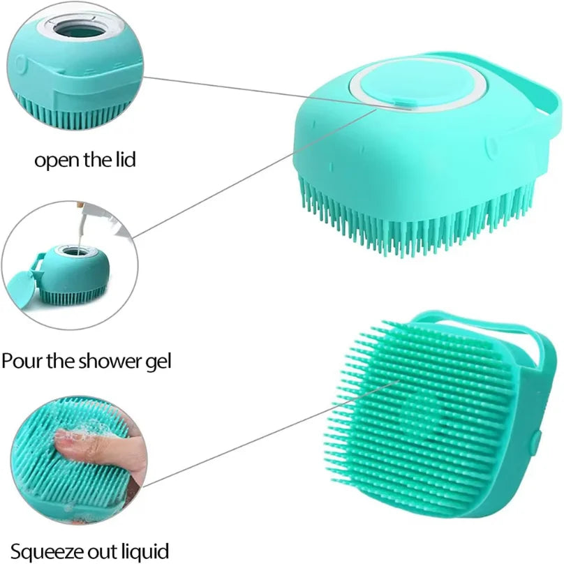 Silicone Pet Bath Brush with Built-In Shampoo Dispenser