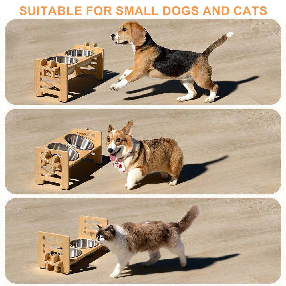 15° Tilted Elevated Dog Bowls with Stainless Steel Dishes