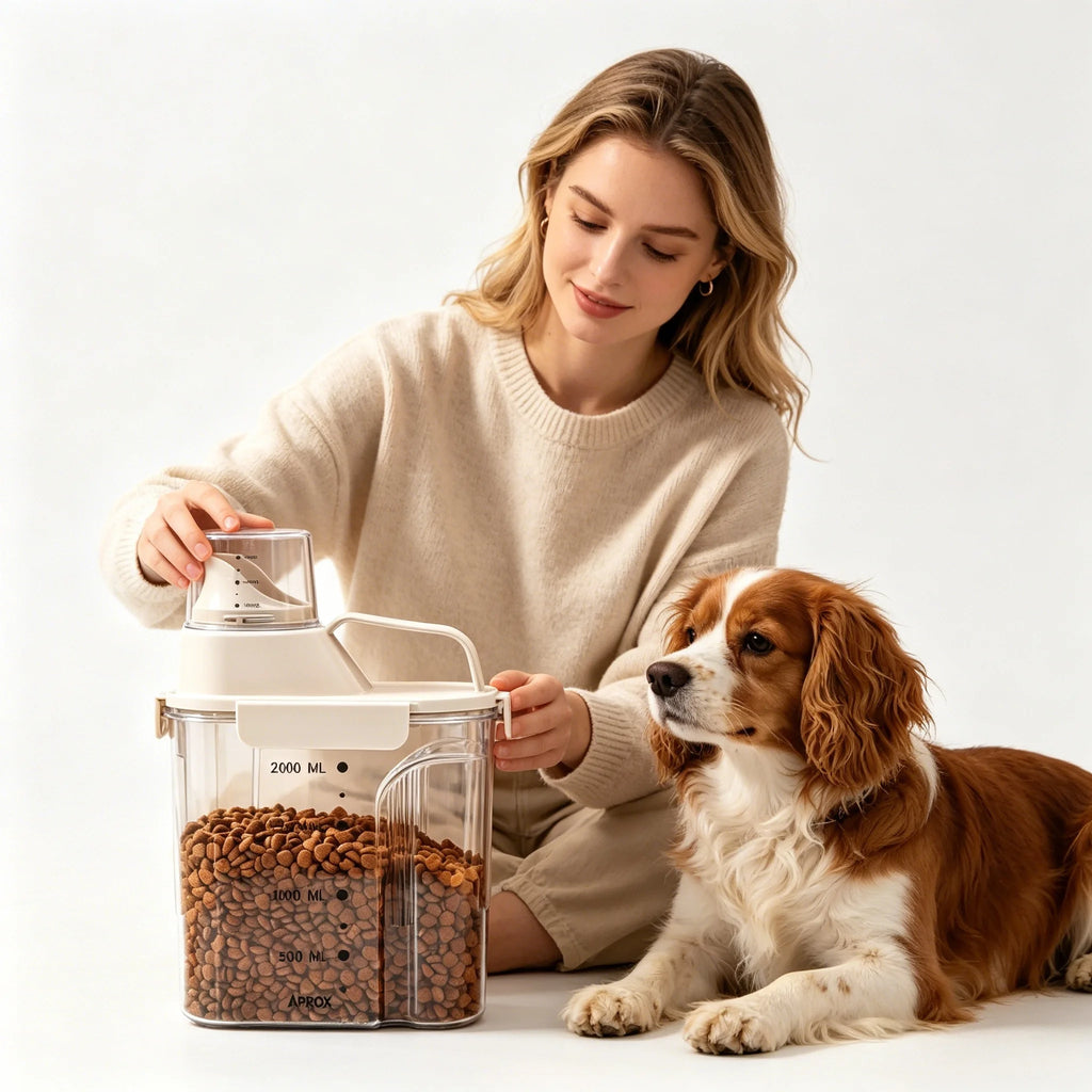 Airtight Pet Food Storage Container with Built-In Measuring Cup