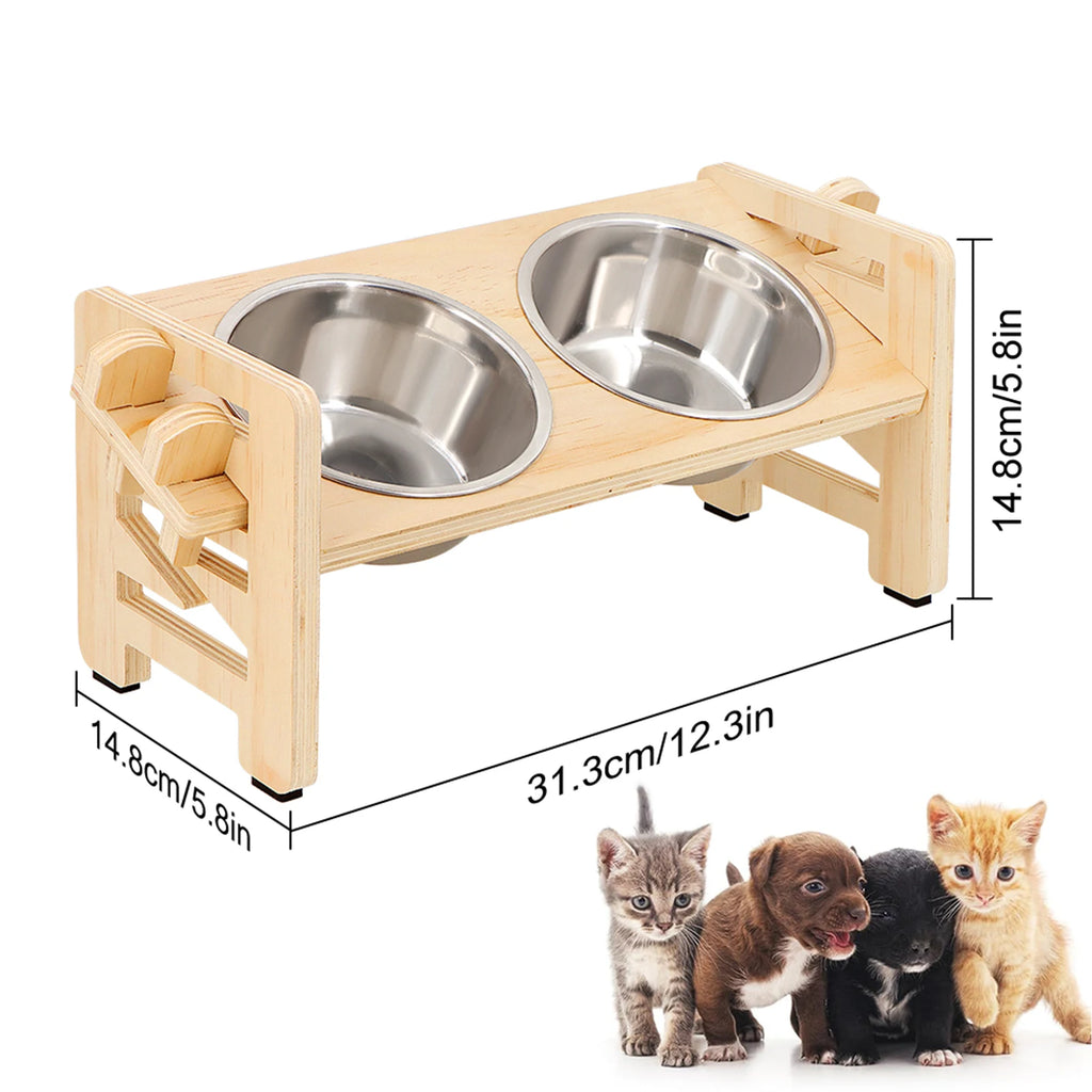 15° Tilted Elevated Dog Bowls with Stainless Steel Dishes