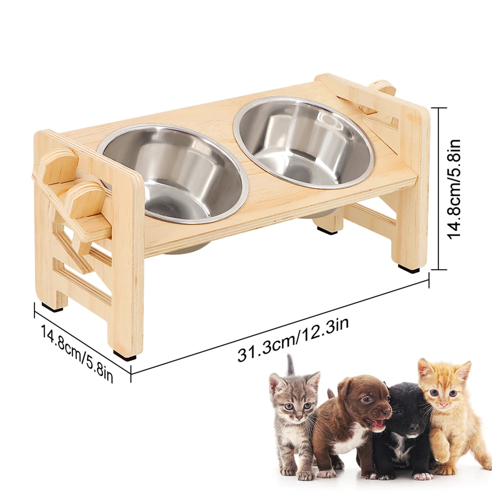 15° Tilted Elevated Dog Bowls with Stainless Steel Dishes