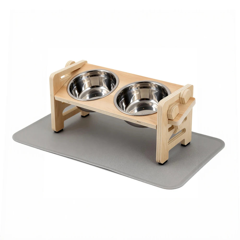 15° Tilted Elevated Dog Bowls with Stainless Steel Dishes