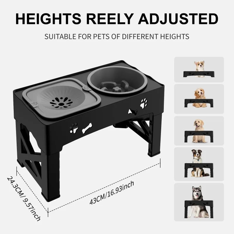 Adjustable Elevated Dog Bowl – 3-in-1 Slow Feeder & Water Bowl