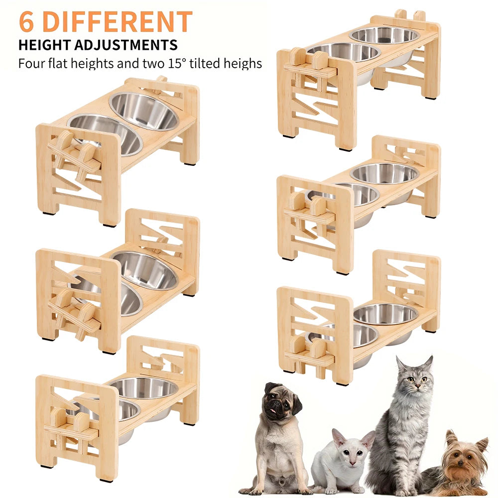 15° Tilted Elevated Dog Bowls with Stainless Steel Dishes