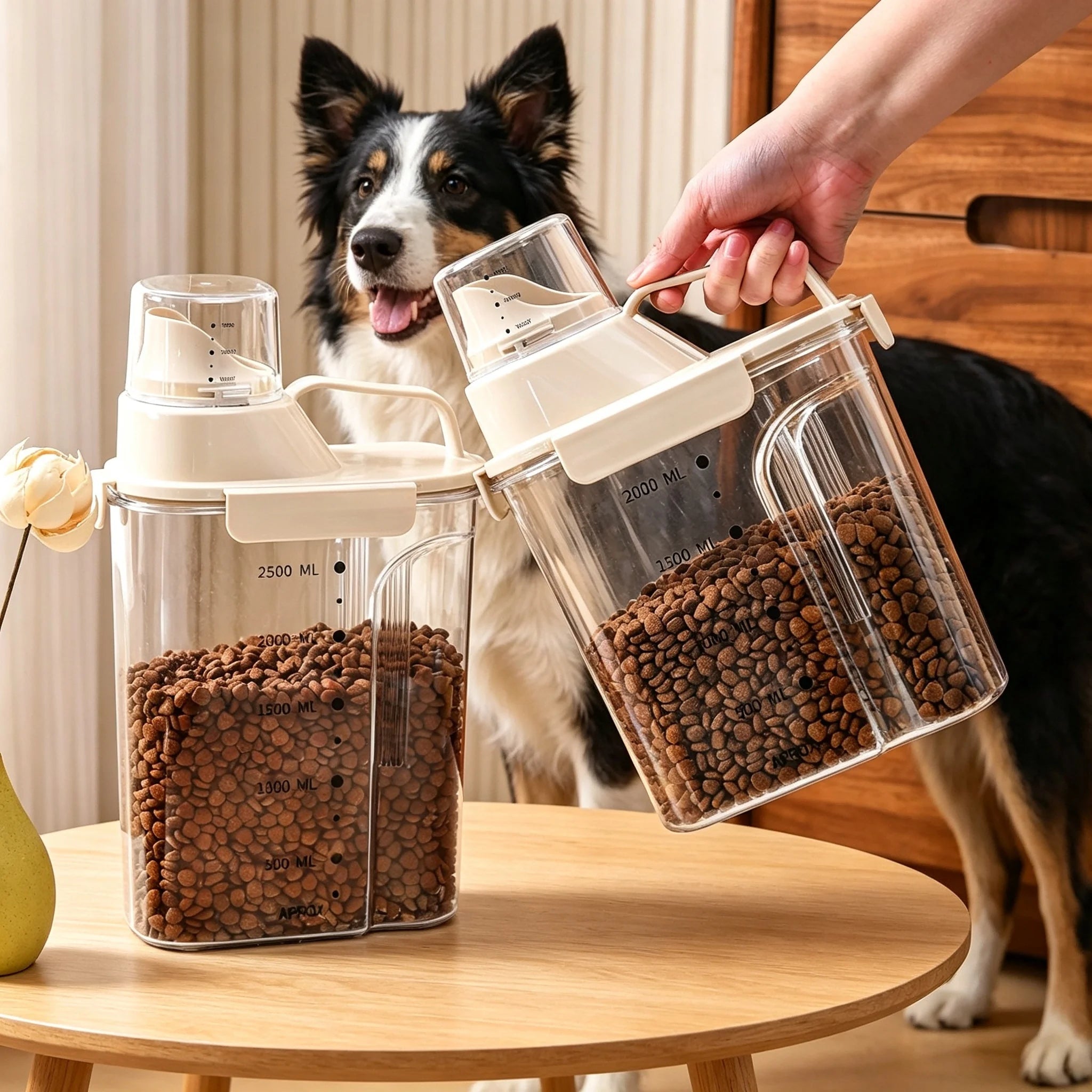 Airtight Pet Food Storage Container with Built-In Measuring Cup
