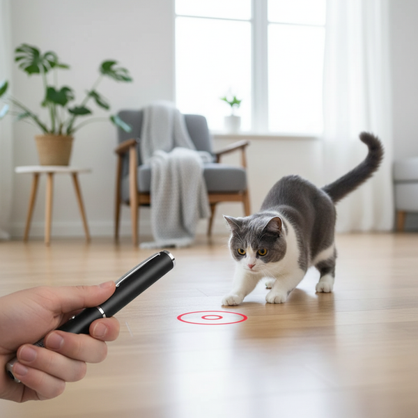 Cat pouncing at a red laser dot