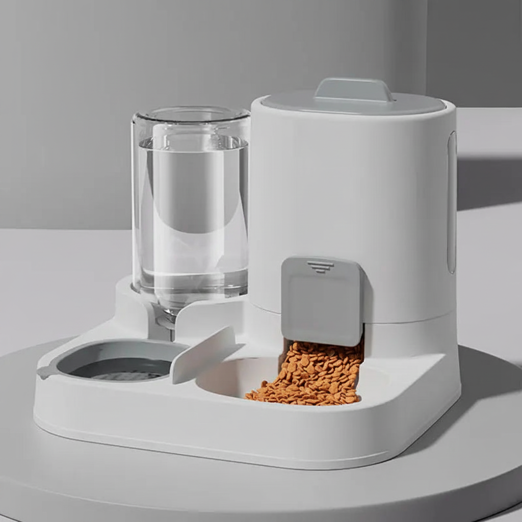 Clean product shot of the feeder and water dispenser