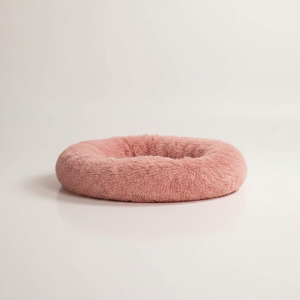 Clean product shot of the pink donut bed