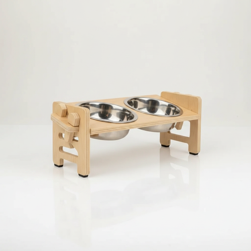Clean product shot of the wooden elevated feeder