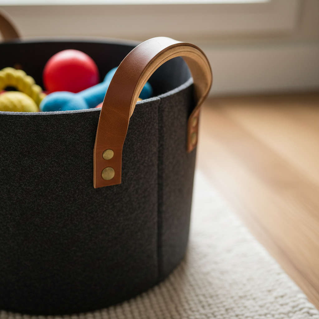 Close-up - Felt Pet Toy Storage Basket