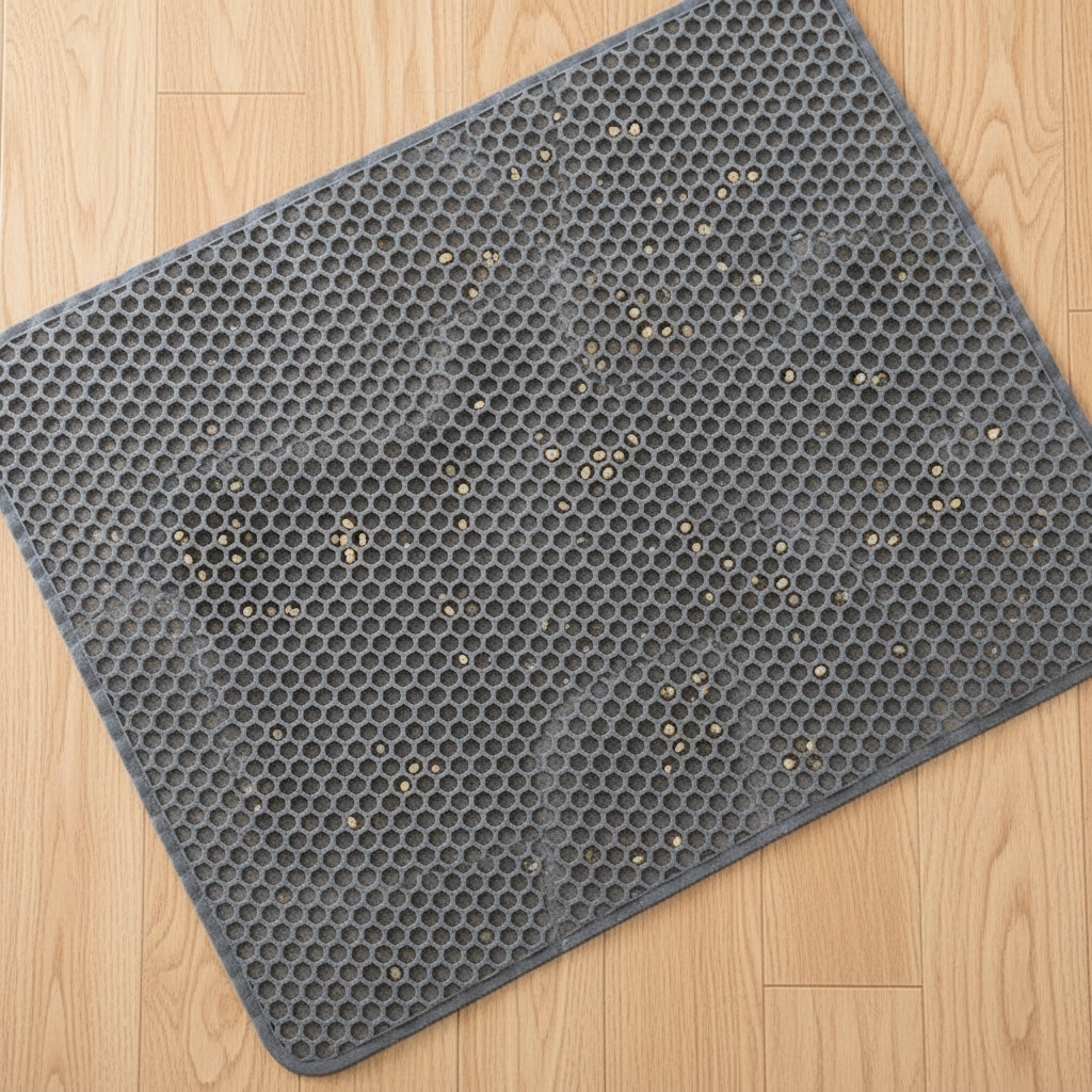 Top-down detail of the honeycomb litter mat texture